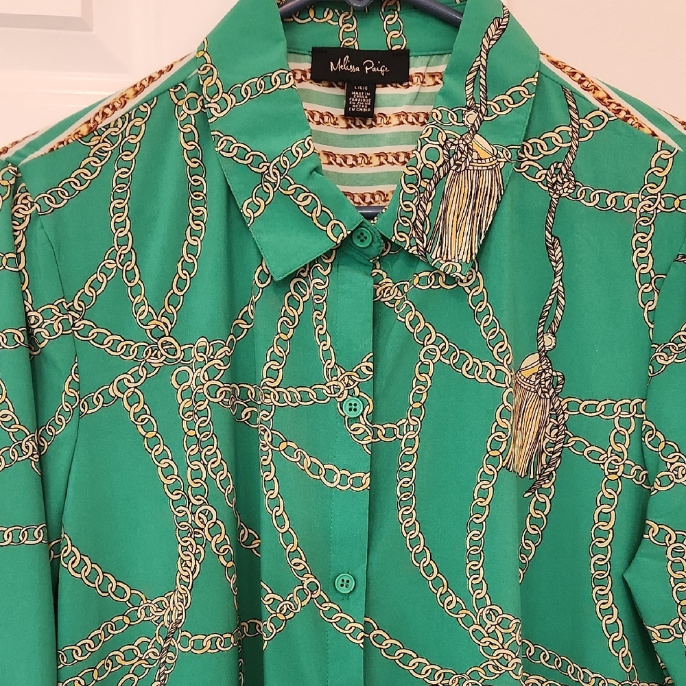 Melissa Paige Green and Brown Chain Print Top